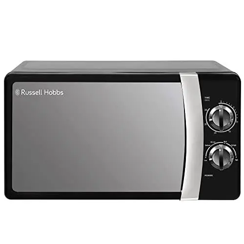 Produktbild: Russell Hobbs RHMM701B 17 Liter, 700 W, schwarz, manuelle Solo-Mikrowelle mit 5 Leistungsstufen, Signalton und Timer, Auftaufunktion, einfache Reinigung