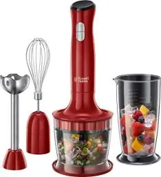 Produktbild: Russell Hobbs Stabmixer (3-in-1: Pürierstab/Zerkleinerer, Mixer- & Schneebesenaufsatz) Desire Rot (BPA-freies & spülmaschinenfestes Zubehör, für Smoothie, Suppen Saucen, Joghurt Babynahrung) 24700-56