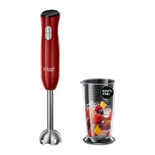 Produktbild: Russell Hobbs Stabmixer (Pürierstab) Desire Rot (2 Geschwindigkeitsstufen, spülmaschinengeeigneter Mix-/Messbecher 700ml, BPA-frei, Zerkleinerer für Smoothie, Suppen, Saucen, Babynahrung) 24690-56