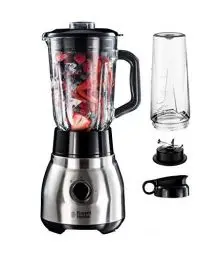 Produktbild: Russell Hobbs Standmixer 2-in-1 (1,5l Glasbehälter Mixer & 0,6l Mini Smoothie Maker -To-Go-Trinkflasche inkl. Deckel) Spülmaschinenfest, Impuls-/Ice-Crush Funktion, Becher BPA frei, Edelstahl 23821-56