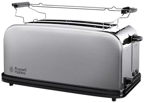 Produktbild: Russell Hobbs Toaster (2-Schlitz-Langschlitz für 4 Scheiben / 2 breite Brotscheiben) Adventure Edelstahl (extra breite Toastschlitze, inkl. Brötchenaufsatz, 6 Bräunungsstufen + Auftaufunktion)23610-56