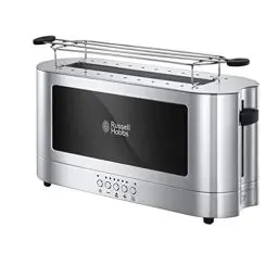 Produktbild: Russell Hobbs Toaster (Langschlitz für 2 Scheiben / 1 breite Brotscheibe) Elegance Glas/Edelstahl (extra breiter Toastschlitz, inkl Brötchenaufsatz,6 Bräunungsstufen + Auftau-&Aufwärmfunktion)23380-56