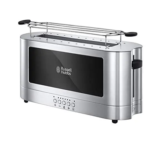 Produktbild: Russell Hobbs Toaster (Langschlitz für 2 Scheiben / 1 breite Brotscheibe) Elegance Glas/Edelstahl (extra breiter Toastschlitz, inkl Brötchenaufsatz,6 Bräunungsstufen + Auftau-&Aufwärmfunktion)23380-56