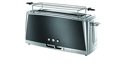 Produktbild: Russell Hobbs Toaster (Langschlitz für 2 Scheiben / 1 breite Brotscheibe) Luna Edelstahl Grau (extra breiter Toastschlitz, inkl. Brötchenaufsatz, 6 Bräunungsstufen + Auftau-& Aufwärmfunktion) 23251-56