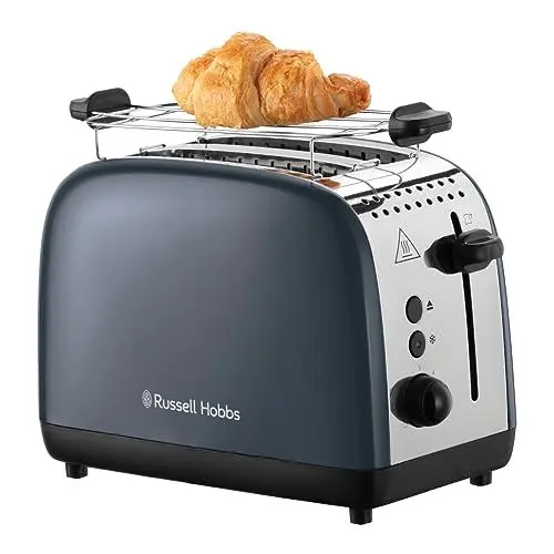 Produktbild: Russell Hobbs Toaster (für 2 Scheiben) Colours Plus Edelstahl Grau (extra breite Toastschlitze, inkl. Brötchenaufsatz, 6 Bräunungsstufen + Auftaufunktion, Lift & Look-Funktion, 1600W) 26552-56