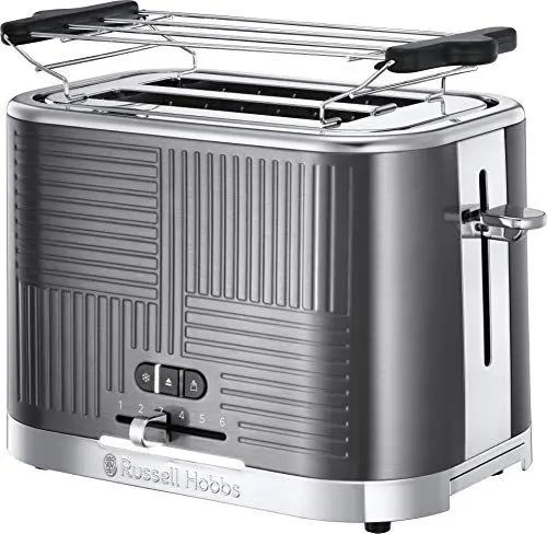 Produktbild: Russell Hobbs Toaster (für 2 Scheiben) Geo Edelstahl Grau (extra breite Toastschlitze, inkl. Brötchenaufsatz, 6 Bräunungsstufen + Auftau- & Aufwärmfunktion, Schnell-Toast-Technologie, 1640W) 25250-56