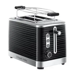 Produktbild: Russell Hobbs Toaster (für 2 Scheiben) Inspire Schwarz mit hochwertiger Hochglanz-Struktur (extra breite Toastschlitze, inkl. Brötchenaufsatz, 6 Bräunungsstufen + Auftau- & Aufwärmfunktion) 24371-56
