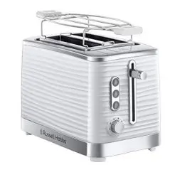Produktbild: Russell Hobbs Toaster (für 2 Scheiben) Inspire Weiss mit hochwertiger Hochglanz-Struktur (extra breite Toastschlitze, inkl. Brötchenaufsatz, 6 Bräunungsstufen + Auftau- & Aufwärmfunktion) 24370-56
