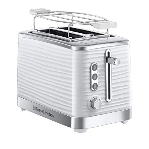 Produktbild: Russell Hobbs Toaster (für 2 Scheiben) Inspire Weiss mit hochwertiger Hochglanz-Struktur (extra breite Toastschlitze, inkl. Brötchenaufsatz, 6 Bräunungsstufen + Auftau- & Aufwärmfunktion) 24370-56