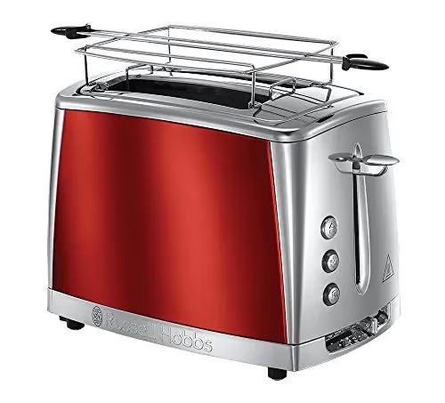 Produktbild: Russell Hobbs Toaster (für 2 Scheiben) Luna Edelstahl Rot (extra breite Toastschlitze, inkl. Brötchenaufsatz, 6 Bräunungsstufen + Auftau- & Aufwärmfunktion, Lift & Look-Funktion, 1550W) 23220-56
