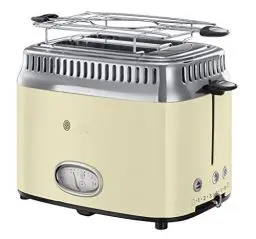 Produktbild: Russell Hobbs Toaster (für 2 Scheiben) Retro Edelstahl Creme (Countdown-Anzeige im Retrodesign, inkl. Brötchenaufsatz, 6 Bräunungsstufen + Auftau- & Aufwärmfunktion, 1300W) Vintage 21682-56