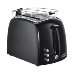 Produktbild: Russell Hobbs Toaster (für 2 Scheiben) Textures+ (extra breite Toastschlitze, inkl. Brötchenaufsatz & integrierte Toast-Zange, 6 Bräunungsstufen + Auftau- & Aufwärmfunktion, 850W) 22601-56