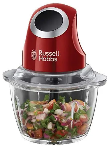 Produktbild: Russell Hobbs Zerkleinerer elektrisch Mini (Glasbehälter inkl. Aufbewahrungsdeckel) Desire Rot (500ml, Gemüsezerkleinerer, Mixer, Multi-& Universalzerkleinerer f. Gemüse, Obst & Fleisch) 24660-56
