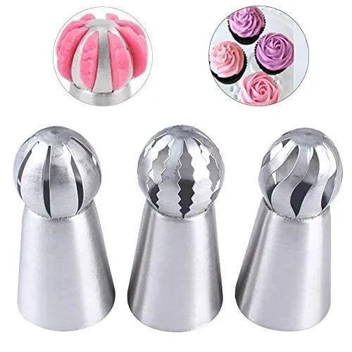 Produktbild: Russische Kugelpfeifenspitzen 3pcs Edelstahl Dekorationsdüse Fackel Sphärische Backen Kuchen Dekorationswerkzeug Blumenbackset