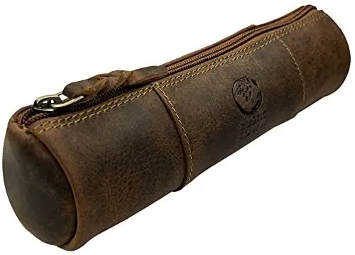 Produktbild: Rustic Town Federmäppchen aus Leder, handgefertigt, mit Reißverschluss, für Schule, Arbeit und Büro, braun, M, Pc200505flr-tan