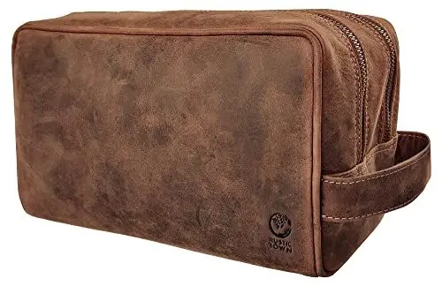 Produktbild: Rustic Town kulturtasche kulturbeutel Leder | Leather Toiletry Bag wash Bag | Leder Kosmetiktasche Waschtasche Reise-Tasche für Herren und Damen (Braun)