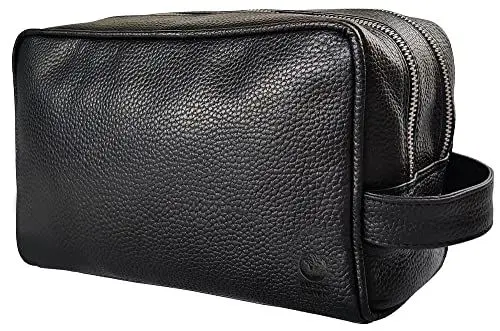 Produktbild: Rustic Town kulturtasche kulturbeutel Leder | Leather Toiletry Bag wash Bag | Leder Kosmetiktasche Waschtasche Reise-Tasche für Herren und Damen (Schwarz)