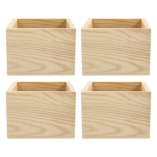 Produktbild: Rustikale Holzkisten, unbehandeltes Gehäuse: Holzkiste zum Basteln, Heimdekoration und Tafelaufsatz, Boxen für Tisch, 4 Stück, 10 x 10 x 7 cm