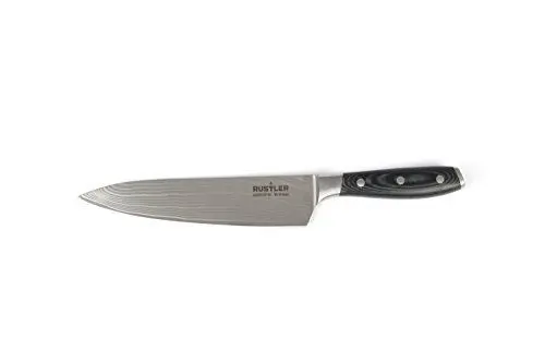 Produktbild: Rustler Damaszener Gourmet Messer, 20 cm, 67 Lagen feinster, Korrosionsbeständiger Damaststahl mit VG-10 Stahlkern, mit Ergonomisch geformten Micarta-Holzgriff