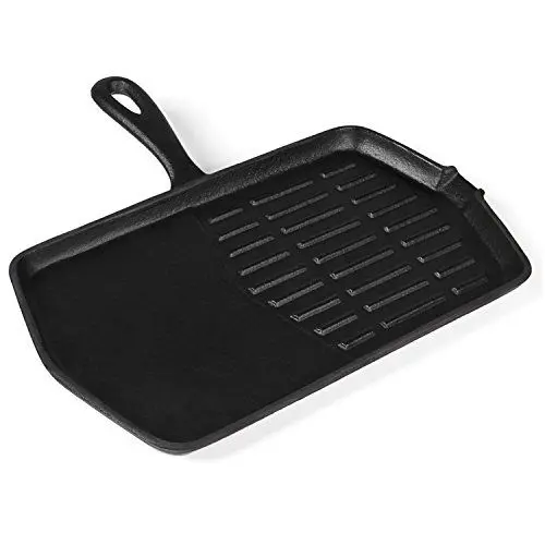 Produktbild: Rustler Gusseisen Grillpfanne mit Stiel und Emaille-Beschichtung | 34 x 30,5 x 2 cm Hexagon | Pfanne für Feuerstelle, Grillplatz, Lagerfeuer, Gas- und Holzkohlegrills, Ofen und Herd geeignet