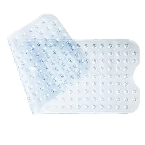 Produktbild: Rutschfeste Badematte, PVC, Naturkautschuk, mit Saugnapf, extra lang, waschbar, für Badezimmer, antibakteriell, schimmelresistent, 100 x 40 cm (transparent)