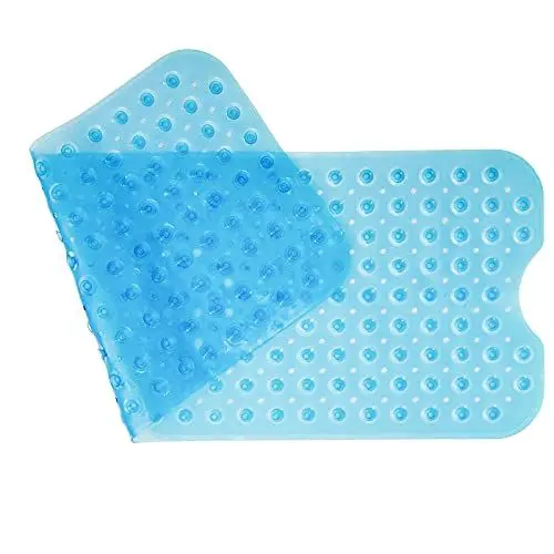 Produktbild: Rutschfeste Badematte, PVC aus Naturkautschuk mit Saugnapf, extra lange Badewannenmatte, waschbar, für Badezimmer, antibakteriell, schimmelresistent, 100 x 40 cm, Blau / Transparent