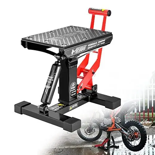 Produktbild: RUTU Motorrad Ständer – Heavy Duty Stahl Wartungshubwagen Jack für Dirt Bike, Schneemobil- Einstellbarer Motorradständer Lift Mit 440Lbs Kapazität - Motorrad Reparatur Zubehör Werkzeuge