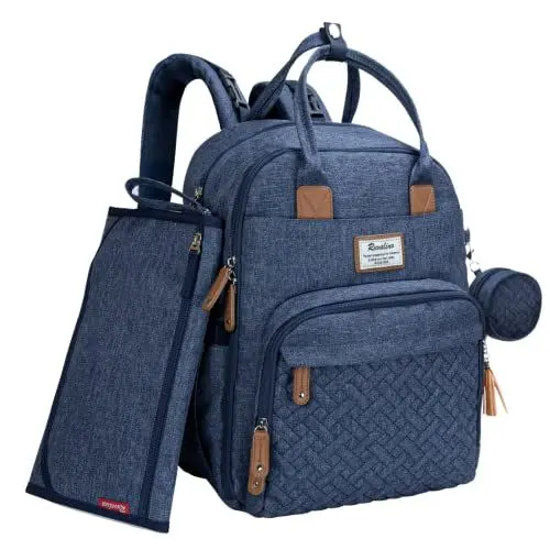 Produktbild: RUVALINO Baby Wickelrucksack Wickeltasche Rucksack mit tragbarer Wickelauflage, Schnullerhalter und Kinderwagengurten, Babytasche Multifunktional für Mama und Papa, Schwarz