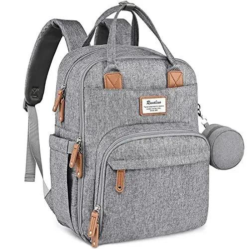 Produktbild: RUVALINO Wickeltasche Rucksack Großer Wickelrucksack mit multifunktionalen Babytaschen und mobiler Wickelauflage - Schnullerhalter - für Mama und Papa (Grau), Einheitsgröße