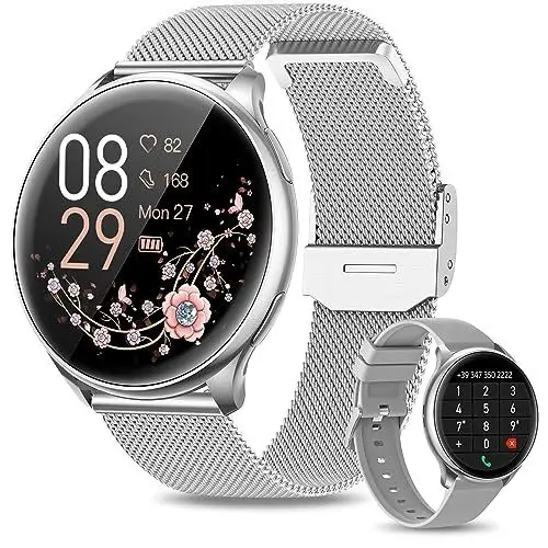 Produktbild: RUXINGX Smartwatch Damen Herren mit Telefonfunktion, 1.32 Zoll HD Voll Touchscreen, Armbanduhr mit SpO2 Pulsuhr Menstruationszyklus Schlafmonitor Schrittzähler Kalorien IP68 für iOS Android Silber