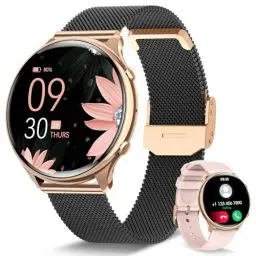 Produktbild: RUXINGX Smartwatch Damen mit Telefonfunktion, HD Voll Touchscreen, Fitness Tracker mit 120 Sport SpO2 Pulsuhr Schlafmonitor Menstruationszyklus, Armbanduhr für iOS Android Schwarz Roségold