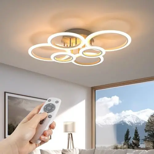Produktbild: RUYI LED Deckenleuchte,72W Wohnzimmerlampe mit Fernbedienung,6-Ring Modern Dimmbar Deckenlampe für Wohnzimmer,Schlafzimmer,Küche,Flur, Balkon,Esszimmer,2800-7000K