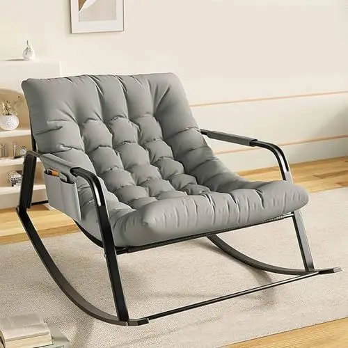 Produktbild: RUYICZB Doppelter Bequemer Schaukelstuhl Mit Weichem Kissen Für Das Schlafzimmer, Atmungsaktiver Schaukelstuhl Für Das Wohnzimmer, Moderner Loungesessel, Ergonomische Stühle,Grau