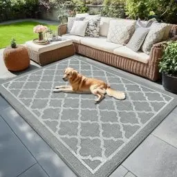Produktbild: RV MURTS Outdoor Teppich Wetterfest, Leichtgewicht Camping Teppich, Außenteppich Wasserdichter für Balkon Terassen Garten Patio, Waschbar&UV-Beständig Tragbare Outdoor Matte, 80x150CM Graue Gitter.