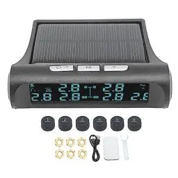 Produktbild: RV Reifendrucküberwachungssystem, USB und Solarenergie TPMS LCD Display, 6 Sensor Reifendruckmonitor, IP68 Wasserdichter Monitor für RV Anhänger Van SUV Motorräder
