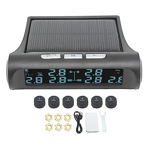 Produktbild: RV Reifendrucküberwachungssystem, USB und Solarenergie TPMS LCD Display, 6 Sensor Reifendruckmonitor, IP68 Wasserdichter Monitor für RV Anhänger Van SUV Motorräder