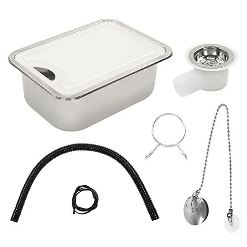Produktbild: RV-Handwaschbecken, Handwaschbecken aus Edelstahl 304, Schnell zu Installierendes Handwaschbecken-Set für die Küche mit Acryl-Schneidebrett für Restaurant, Bar, Wohnmobil, Boot