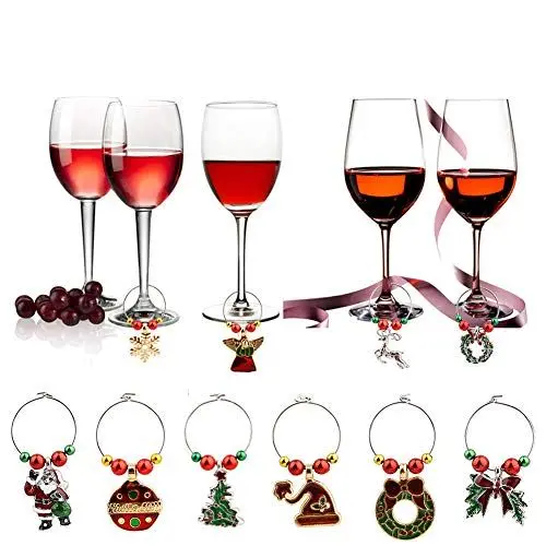 Produktbild: RWUDV Weihnachts-Weinglas-Anhänger, Anhänger, Weinglas-Anhänger, Weihnachtliche Weinglas-Marker, Etiketten, Kennzeichnung, Wein-Anhänger für Stielgläser, Weinprobe, Partygeschenke,