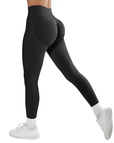 Produktbild: RXRXCOCO Elastisch Shape Scrunch Butt Sport Leggings Damen Lang Seamless Blickdicht Push Up Sporthose Scrunch Booty Gym Schwarz M