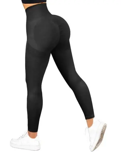 Produktbild: RXRXCOCO High Waist Sport Leggings Damen Lang Blickdicht Push Up Sporthose Scrunch Booty Gym Laufhose #1 Schwarz（S）