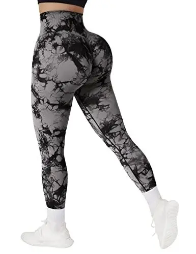 Produktbild: RXRXCOCO High Waist Sport Leggings Damen Lang Blickdicht Push Up Sporthose Scrunch Booty Gym Laufhose #1 Tie Dye（L）