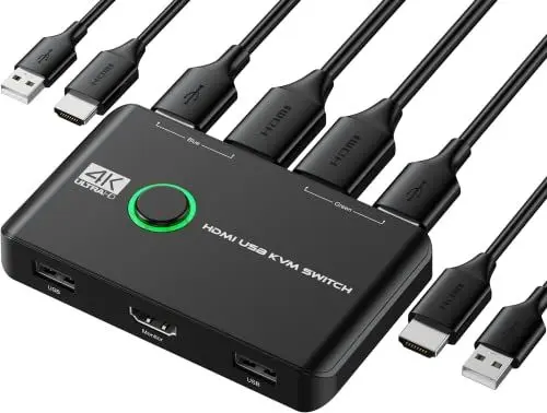 Produktbild: Rybozen KVM Switch, 4K 60Hz HDMI KVM Switch 2PC 1 Monitor, 2 Port Box USB HDMI Switches für 2 Computer teilen Tastatur, Maus, Drucker und einen HD-Monitor