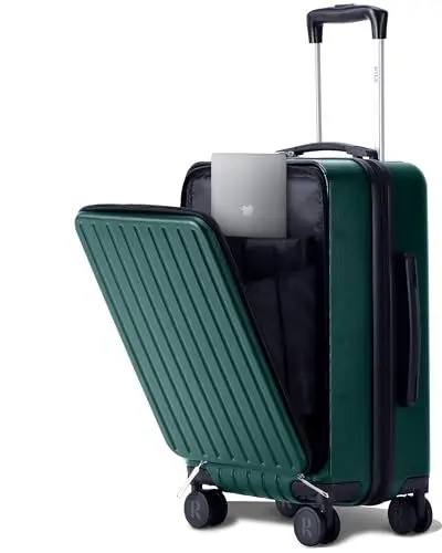 Produktbild: RYER Handgepäck Koffer fürs Flugzeug – Carry On Suitcase – ABS Hartschalenkoffer mit Laptopfach – Doppeltes TSA-Schloss, Wasserdicht und Namensschild – Reisekoffer mit 4 Rollen – 54x36x23cm – Grün
