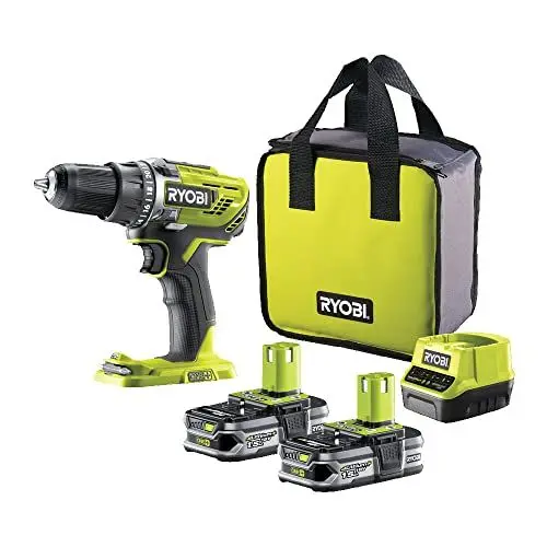 Produktbild: Ryobi R18DD3-2215S Akku-Bohrschrauber Brushless 18V R18DD3-2215S, Akku-Schrauber mit 2-Gang Motor, GripZone, automatische Spindelarretierung, LED-Beleuchtung, inkl. 2 Li-Ionen Akku 18V 1,5Ah