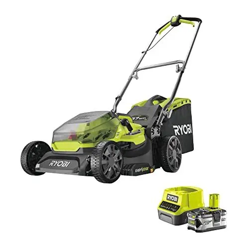 Produktbild: RYOBI 18 V ONE+ Akku-Rasenmäher RY18LM37A-140 – 37 cm Schnittbreite, inkl. 4,0 Ah Akku & Ladegerät, für mittlere Rasenflächen bis 249 m²