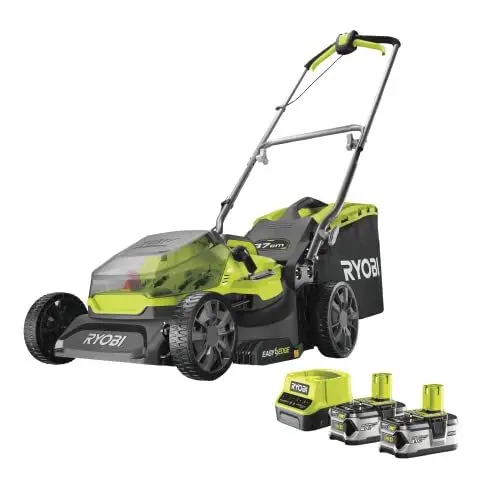 Produktbild: RYOBI 18 V ONE+ Akku-Rasenmäher RY18LM37A-240 – 37 cm Schnittbreite, inkl. 2× 4,0 Ah Akkus & Ladegerät, für mittlere Rasenflächen bis 249 m²