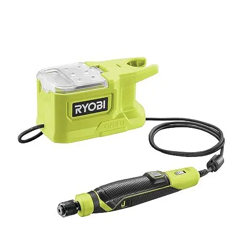 Produktbild: RYOBI 18 V ONE+ Akku-Rotationswerkzeug RRT18-0, 3,2 mm Spanndurchmesser, 91,5 cm Kabel, 15 Zubehörteile, GripZone-Griff, ohne Akku und Ladegerät