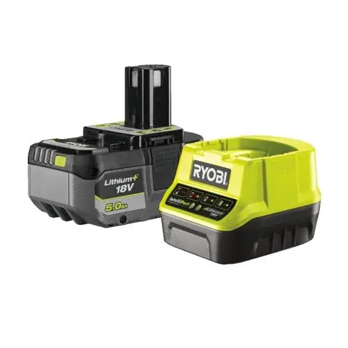 Produktbild: RYOBI 18 V ONE+ Starterset RC18120-150 (Lithium+ Akkutechnologie: Akku-Ladestandsanzeige, Einzelzellenüberwachung, Überlastschutz, inkl. 1 x 5,0 Ah Akku und Schnellladegerät)