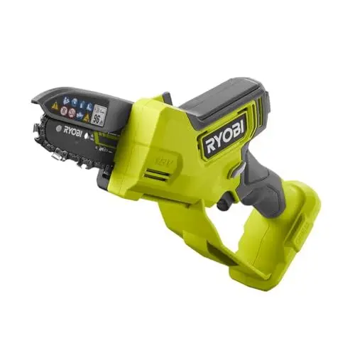 Produktbild: RYOBI 18 V ONE+ Brushless Akku-Einhand-Kettensäge RY18PSX10A-0 (10 cm Schwertlänge, 8 cm Schnittkapazität, Kettengeschwindigkeit bis 6,0 m/s -Variabel einstellbar, ohne Akku und Ladegerät)