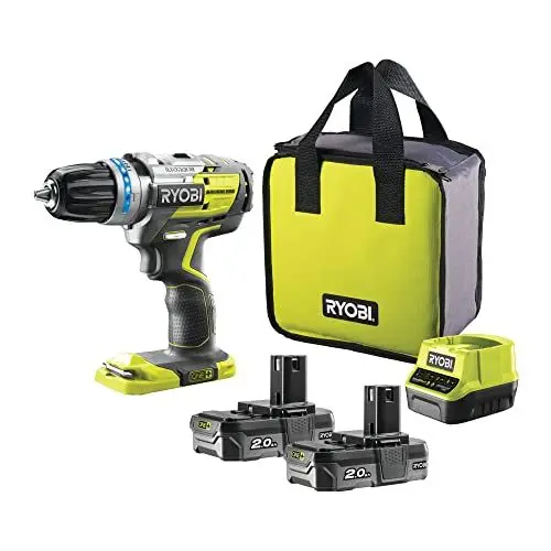 Produktbild: RYOBI 18 V ONE+ Brushless Akku-Schlagbohrschrauber R18PDBL-220S (2-Gang-Getriebe, max. Drehmoment 60 Nm, e-torque-Abschaltfunktion, Bohrfutter 13 mm, inkl. 2x2,0 Ah Akku & Ladegerät in Werkzeugtasche)